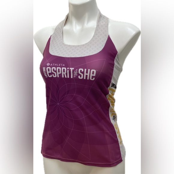 MOXIE CYCLING LIFETIME ATHLETA ESPRIT DE SHE PURPLE WHITE ATHLETIC TANK TOP - Picture 1 of 16
